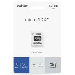 Карта памяти microSDXC 512GB Smartbuy  Class 10 UHS I+адаптер SD