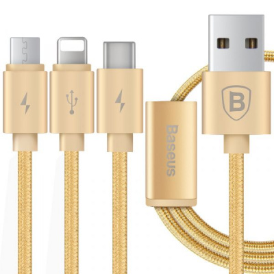 Кабель Lightning/USB Type-C/micro USB - USB роскошный золотой 1.2м 3.5A Baseus Portman