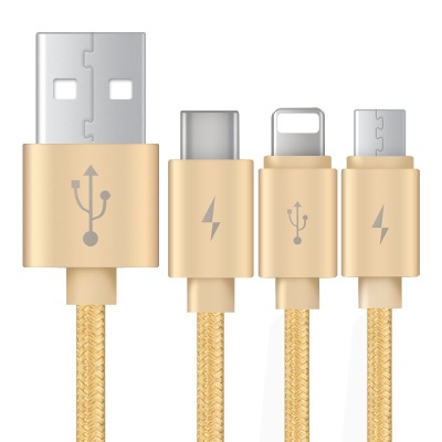Кабель Lightning/USB Type-C/micro USB - USB роскошный золотой 1.2м 3.5A Baseus Portman