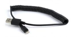 Кабель Lightning - USB чёрный 1.5м GEMBIRD CC-LMAM-1.5M спиральный