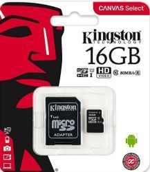 Карта памяти microSDHC 16GB KINGSTON UHS-I + адаптер