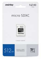 Карта памяти microSDXC 512GB Smartbuy  Class 10 UHS I+адаптер SD