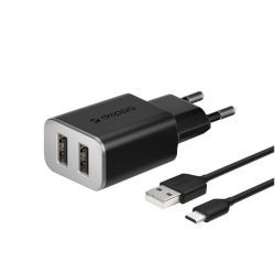 Сетевое зарядное устройство USB+MicroUSB T38 2 USB 2,4A черный Aksberry