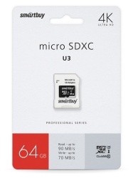 Карта памяти microSDXC 64GB Smartbuy  Class 10 PRO 