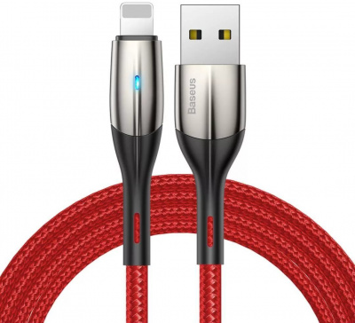 Кабель Lightning - USB красный 1м 2.4A Baseus Horizontal Data Cable with Lamp For IP