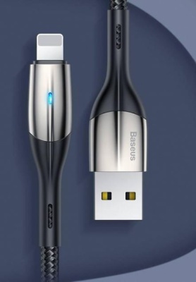 Кабель Lightning - USB чёрный 1м 2.4A Baseus Horizontal Data Cable with Lamp For IP