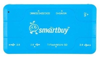 Картридер + Хаб Smartbuy 750, USB 2.0 3 порта+SD/microSD/MS/M2 Combo, голубой (SBRH-750-B)