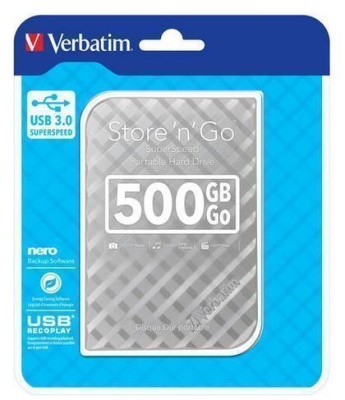 Внешний жёсткий диск 500Gb Verbatim (53196) USB 3.0 Silver
