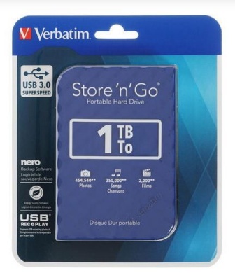Внешний жёсткий диск 1Tb Verbatim (53200) USB 3.0 Blue