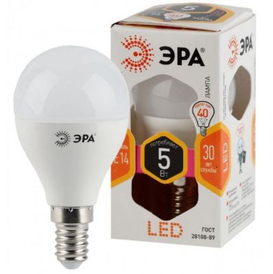 Лампа светодиодная ЭРА LED smd P45-5w-827-E14 (диод, шар, 5Вт, тепл, E14)