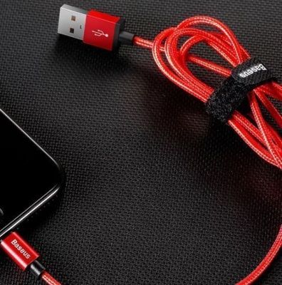 Кабель Lightning - USB чёрный/крассный 1м Baseus Spring Data