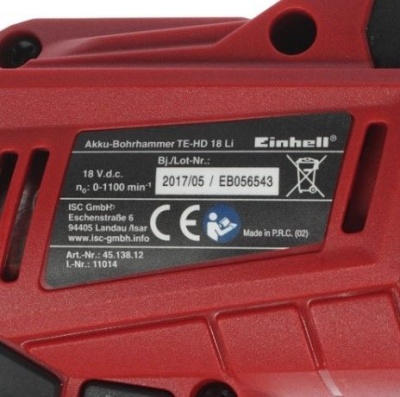 Перфоратор аккумуляторный EINHELL PXC TE-HD 18 Li-Solo (18В; SDS+)