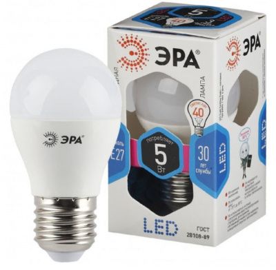 Лампа светодиодная ЭРА LED smd P45-5w-840-E27 (диод, шар, 5Вт, нейтр, E27)