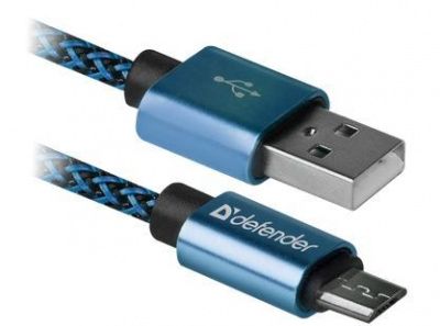 Кабель micro USB - USB синий 1м 2.1A DEFENDER USB08-03T PRO