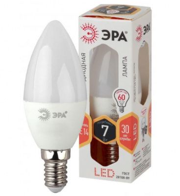 Лампа светодиодная ЭРА LED smd B35-7w-827-E14 (диод, свеча, 7Вт, тепл, E14)