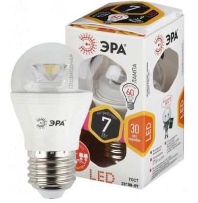 Лампа светодиодная ЭРА LED smd P45-7w-827-E27 (диод, шар, 7Вт, тепл, E27)