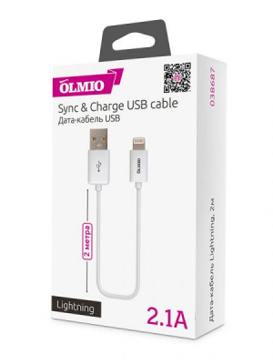 Кабель OLMIO для Apple iPhone/iPod/iPad USB 2.0 - Lightning Белый <2м/2.1A>