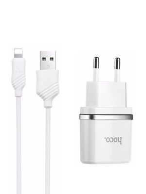 Сетевое зарядное устройство HOCO C12 Smart dual USB Charger Set (Lightning) White