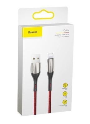 Кабель Lightning - USB красный 1м 2.4A Baseus Horizontal Data Cable with Lamp For IP