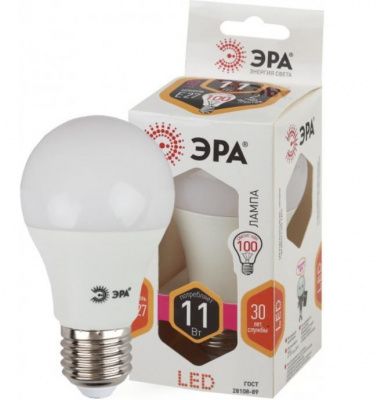 Лампа светодиодная ЭРА LED smd A60-11w-827-E27 (диод, груша, 11Вт, тепл, E27)