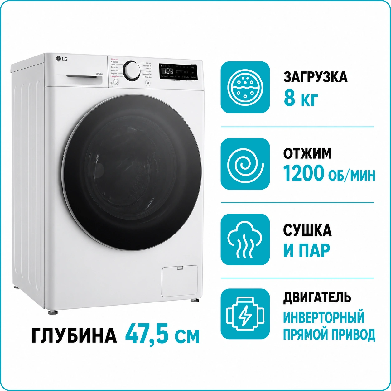 Стиральная машина с сушкой LG F2DR508S1W